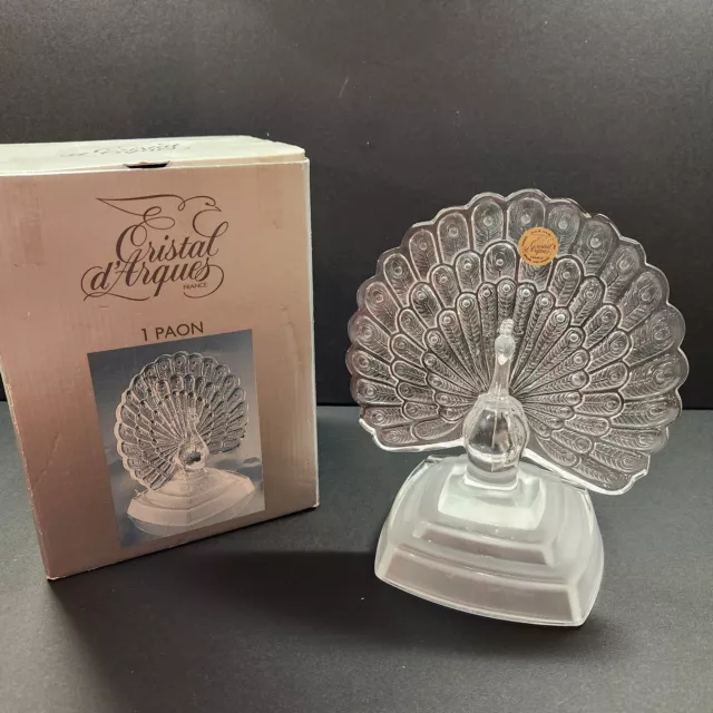 Cristal DArques France Paon Peacock 24% Lead Crystal in Box Home Decor