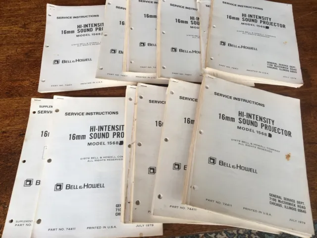 Twelve original Bell and Howell 1568 projector service manuals