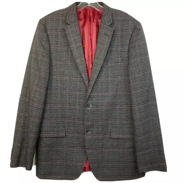 Ben Sherman Jacket Blazer Mens Sz 42L Gray Red Glen Plaid Sport Coat Pockets