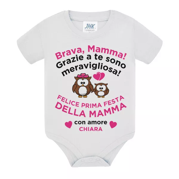 Body neonata Prima festa della mamma! PERSONALIZZATO CON NOME BIMBA! Gufetti!