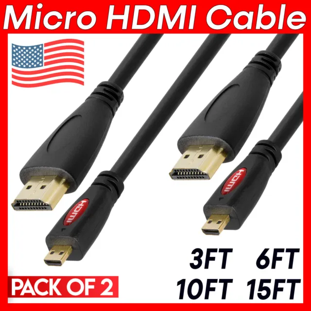 Micro HDMI (type D) to HDMI (type A) Cable - 3.5ft for Raspberry Pi 4 & Pi  5