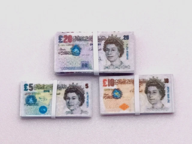DOLLS HOUSE 1:12 scale Miniature, Money Wads British Bank Notes (Modern ...