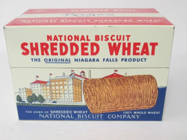1973 NATIONAL BISCUIT Shredded Wheat metal recipe box Nabisco Niagara Falls