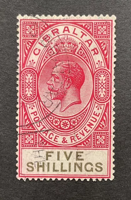 Gibraltar 1925 5/- Carmine & Black Used SG 105 ( Ct £75- )