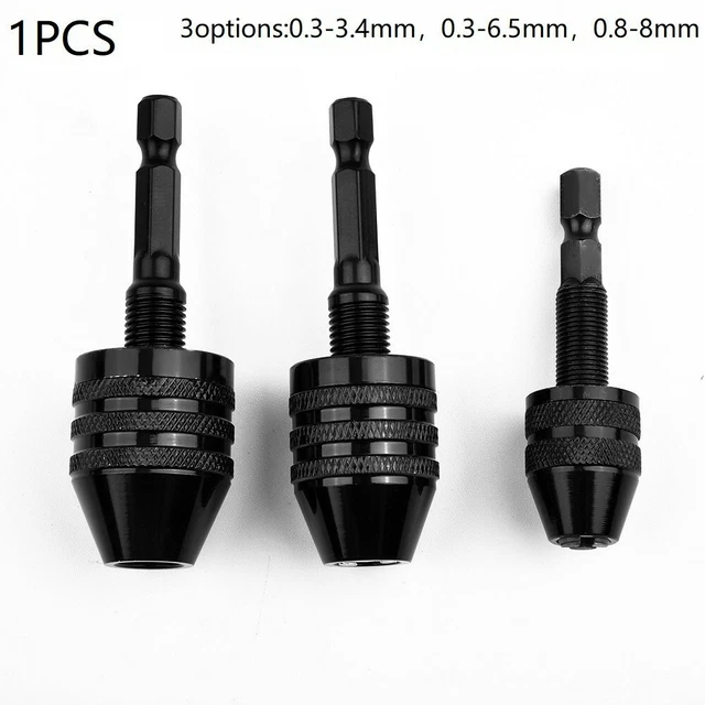 1/4"Inch Keyless Black Mini Drill Bit Chuck Hex Shank Adapter Quick-Change Tool