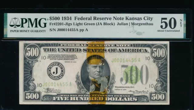 AC 1934 $500 FIVE HUNDRED DOLLAR BILL Kansas City LGS PMG 50 NET