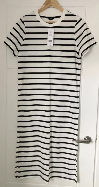 F&F Size S  8/10 Black & White Striped Dress Summer Nautical  100% Cotton BNWT