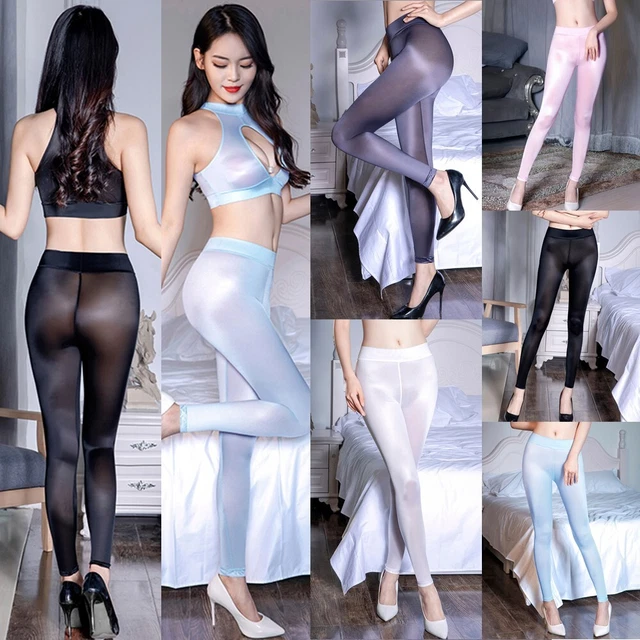 Pantaloni leggings pantaloni nylon ultrasottili donna trasparenti sottili clubwear