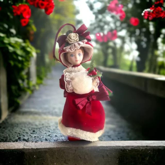 Vtg Kurt S Adler Santa’s World Victorian Girl Red vevlet Christmas 4” Ornament