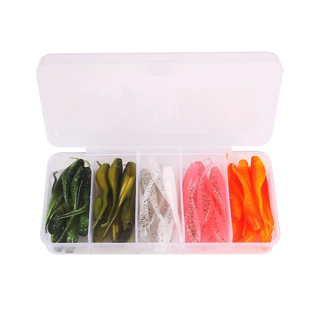 Leurres Vers Artificiels – 100 Appâts Souples TPE, 2cm, 5 Couleurs, Pour Truite, Crappie, Bar…