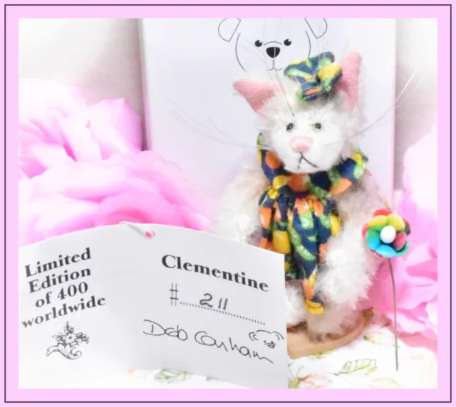 Deb Canham Artist Designs Jointed Mohair Teddy Bear Clementine Cat LE COA 3"