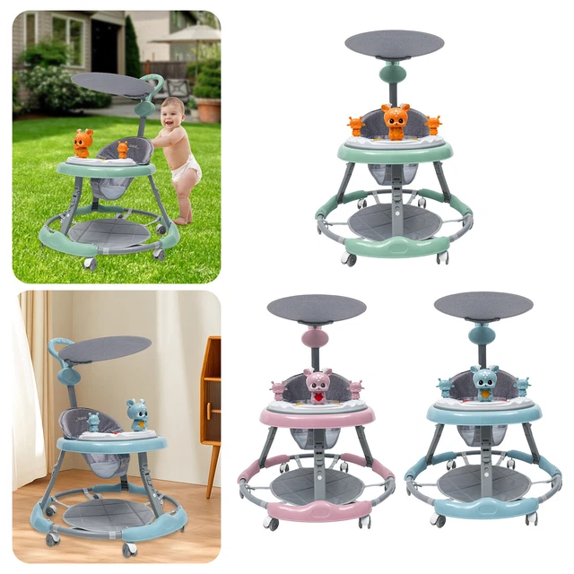 FOLDABLE BABY WALKER Padded Toy Sit to Stand PVC Silent Wheel Blue ...