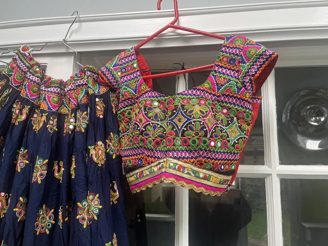 Navratri Chaniya chori, materiale puro cotone con blu N rosa