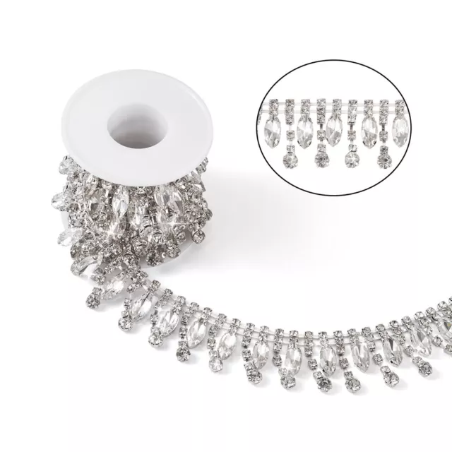 1Yard Rhinestone Tassel Chain Oval Diamond Fringe Crystal Clear Trim Decoration