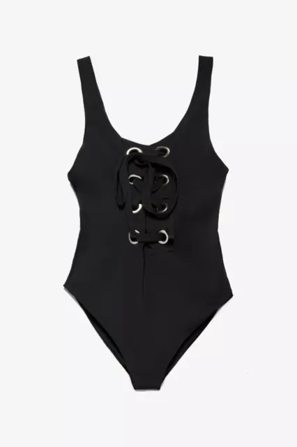 MARA HOFFMAN Desa Lace-Up Black One-Piece Swimsuit L9501 Size XL 3