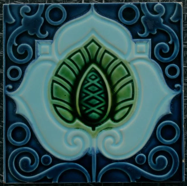 German Art Nouveau Vintage Ceramic Tile Rare Reproduction Majolica European