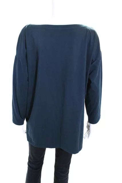 Eileen Fisher Womens Cotton Round Neck Long Sleeve Jersey Top Blue Size PL 3