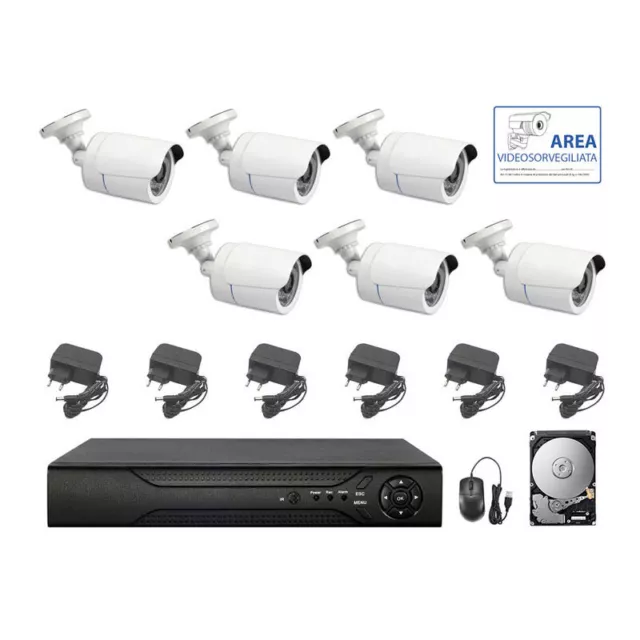 Kit Videosorveglianza Ahd 6 Telecamere Ahd Infrarossi 5 Mpx Ip Dvr 8 Canali H...