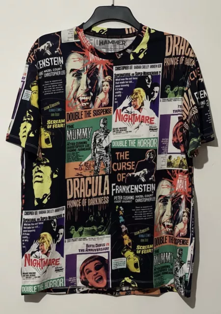 Hammer Horror All Over Print Tshirt Size M New Topman Dracula Frankenstein Rare