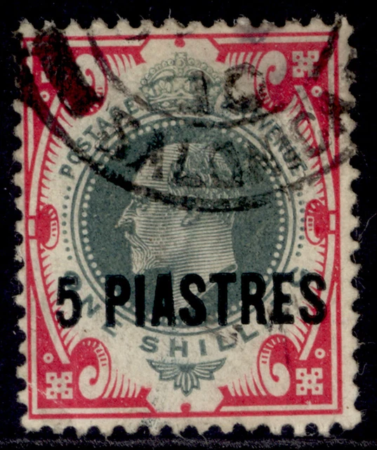 BRITISH LEVANT EDVII SG21, 5pi on 1s dull green & carmine, FINE USED. Cat £20.