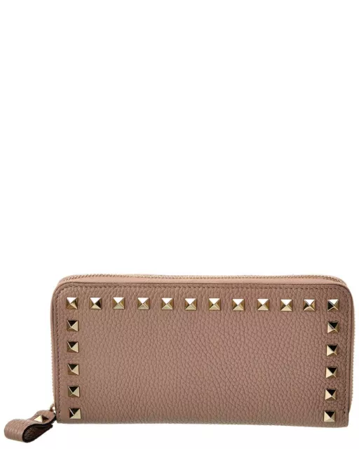 Valentino Rockstud Grainy Leather Zip Around Wallet Women's Pink