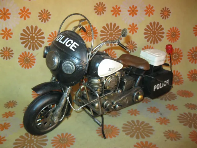 🏍🚔 Ancienne MOTO DE POLICE HARLEY DAVIDSON 35cm en MÉTAL FER BLANC Tôle Acier