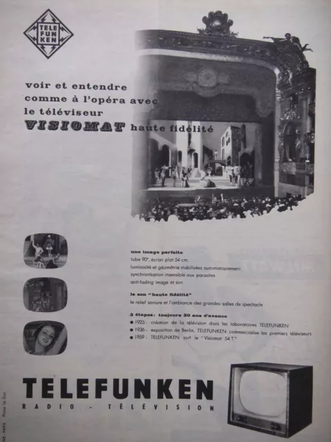 Publicité Telefunken Le Téléviseur Visiomat Haute Fidélité