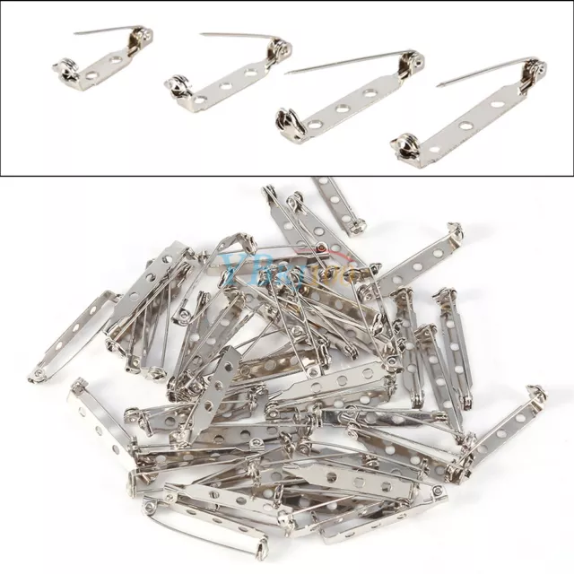 50pcs Silver Brooch Back Safety Catch Bar Pins Badge Making 20mm 25mm 32mm 38mm 2