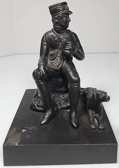 Iron Metal Sculpture Military French Infantry Soldier And Dog Companion K9 War