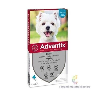 Advantix Bayer Spot-on - 4 pipette per cani da 4 kg fino a 10 kg  4-10 kg 1,0 ml