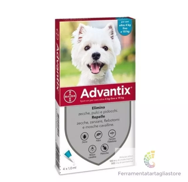 Advantix Bayer Spot-on - 4 pipette per cani da 4 kg fino a 10 kg  4-10 kg 1,0 ml