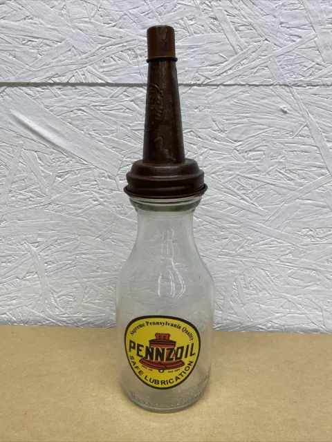 Pennzoil Motor Oil Bottle Spout Cap Glass Vintage Style Gas Station