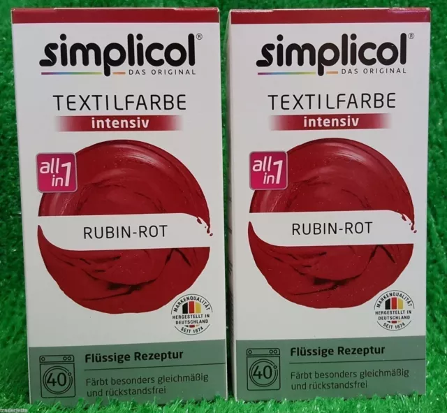 2x Simplicol TEXTILFARBE intensiv RUBIN ROT flüssige Rezeptur All in1 Versand 0€