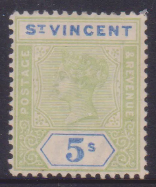 F178-24 1899 St Vincent 5/- Five Shilling blue & green QVIC stamp MH X  GR38
