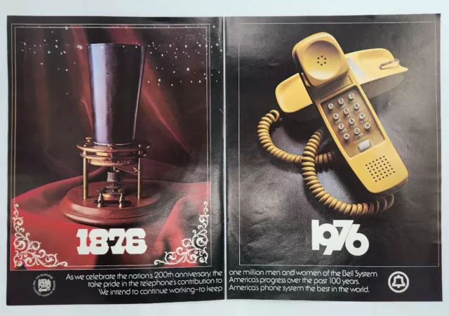 1876-1976 Bell System Telephone 200th Anniv. Print Ad Poster Man Cave Art Decor
