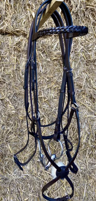 Mexican Grackle Bridle With Plaited Brow Band, Brown Or Black, Pony, Cob, Full.