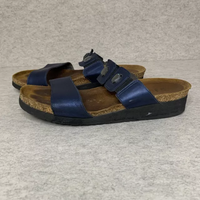 Naot Michele Polar Sea Leather Wedge Slide Blue Sandals Rhinestone EU 41 US 10
