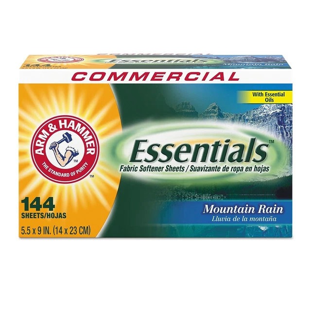 Arm & Hammer Essentials Dryer Sheets Mountain Rain 144 Sheets/Box 3320000102BX