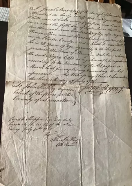 1788 Act For The Gradual Abolition Of Slavery -   return of slave Pennsylvania