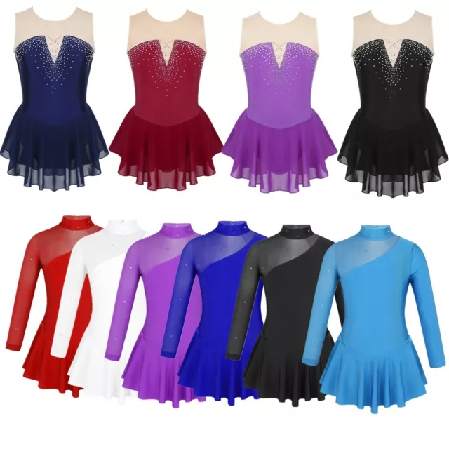 Kids Girls Figure Ice Skating Dress Ballet Leotard Gymnastics Dancewear Costume