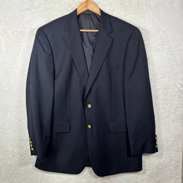 Mens 40R Ralph Lauren Sport Coat Jacket Navy Blue Wool Blend Blazer Gold Button