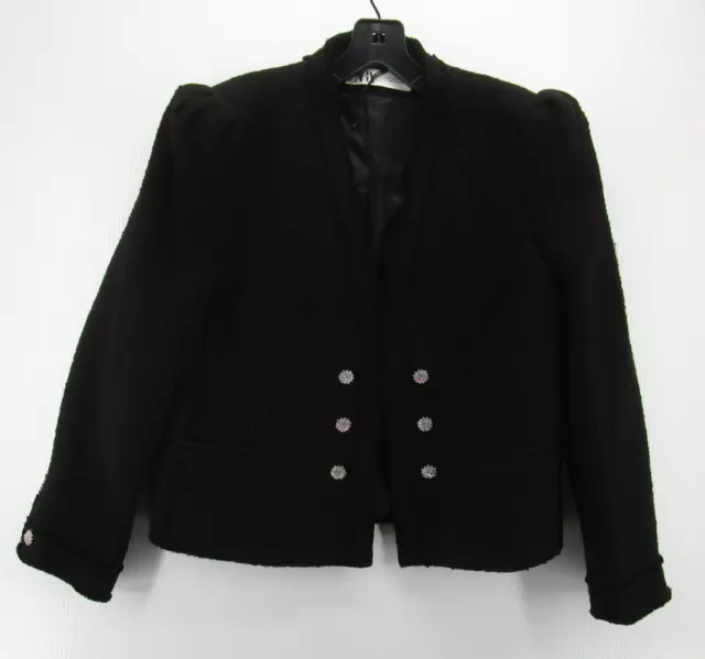 Zara Jacket Women XL Black Open Blazer Coat Career Military Cropped Evenings