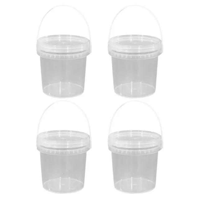 4pcs 1L Clear Plastic Ice Cream Buckets with Lid and Handle-GQ