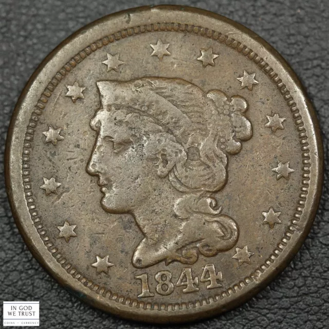 1844/81 Overdate Braided Hair Copper Large Cent 1C