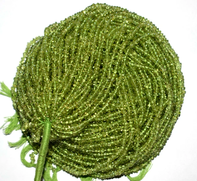 12.5 " X 1 Desseré Brin Vert Péridot Gemme Rondelle Facettes 3mm Perles UH4448