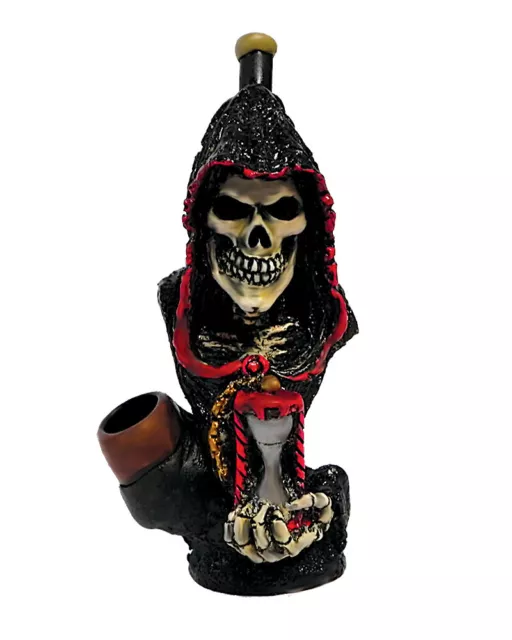 Time Keeper Death Skull Handmade Tobacco Smoking Hand Pipe Hourglass Grim Reaper