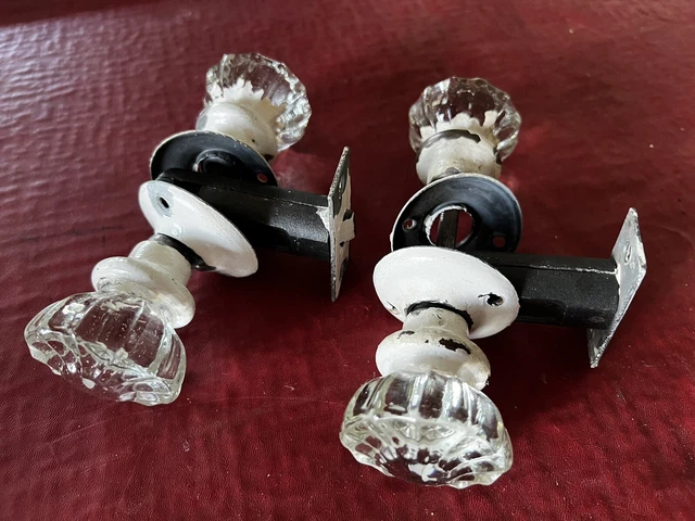 Vintage Victorian Clear Crystal Glass Door Knobs Hardware set Lot 4 Restoration