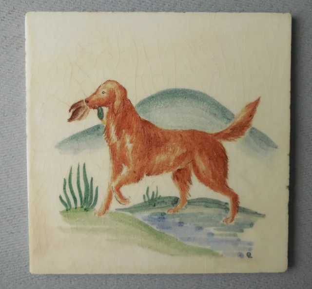 Packard & Ord Pilkington Retriever Dog Hand Painted Pictorial Tile