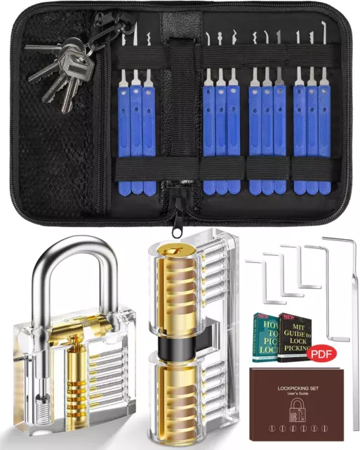 Lockpicking Set, IPSXP 25 Stück Dietrich Set mit 2 Stück Transparent Training Sc