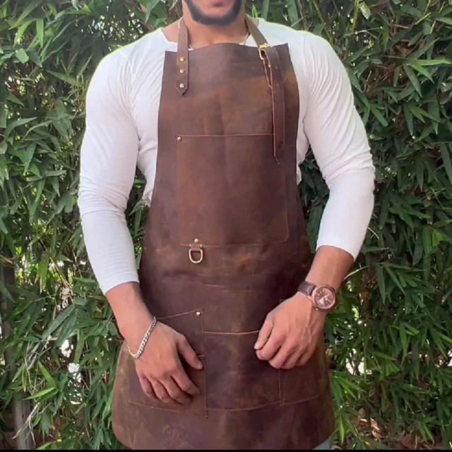 Waterproof Leather Apron Anti-Oil Restaurant Cooking Chef Bib Kitchen & Garden